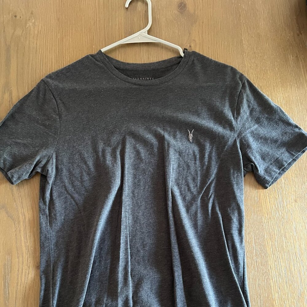 All Saints Brushed Cotton Crew Neck T-Shirt – Grey, Size Small